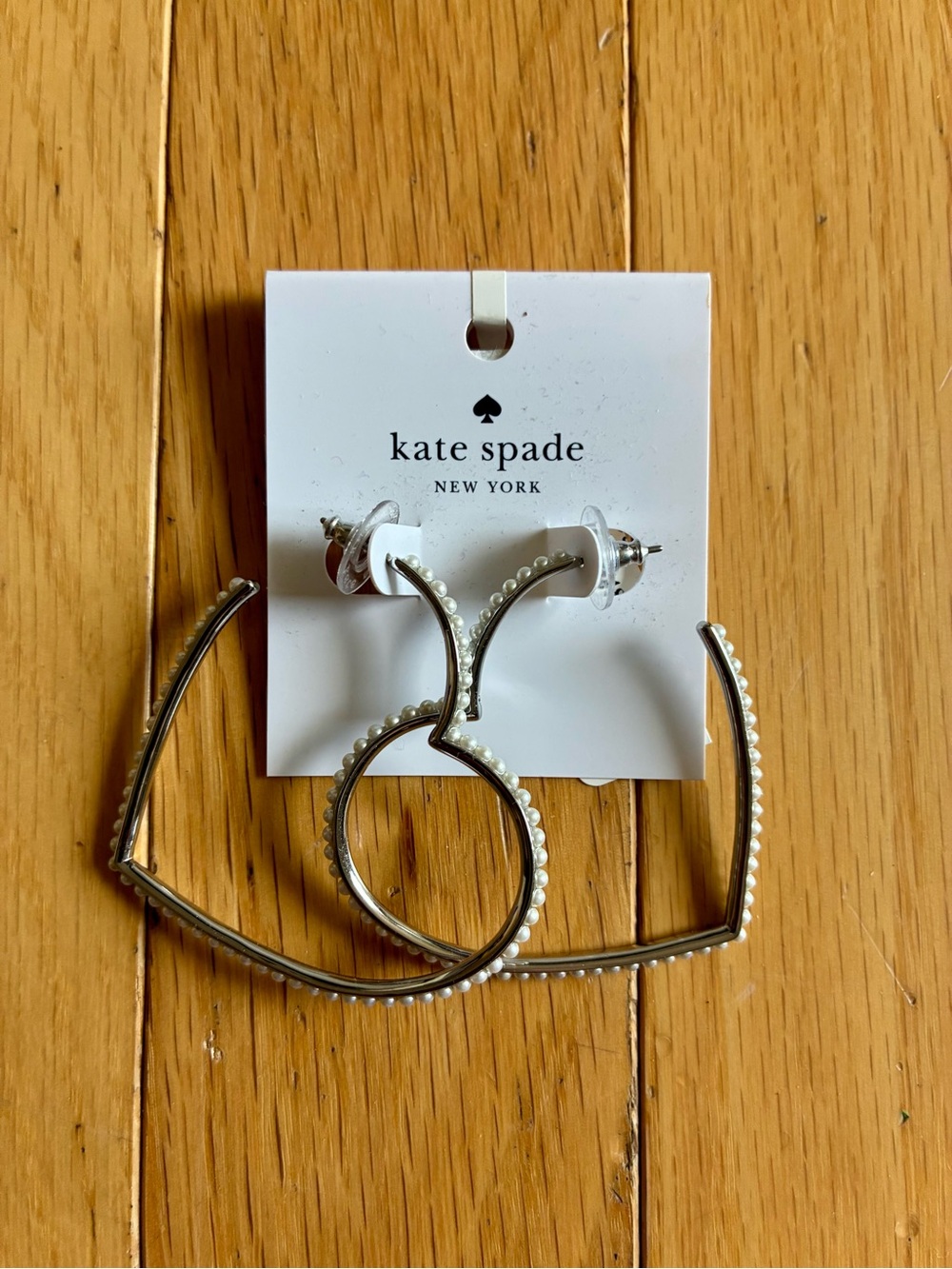 Brand New kate spade Pearl-Trim Silver Heart-Shaped Earrings